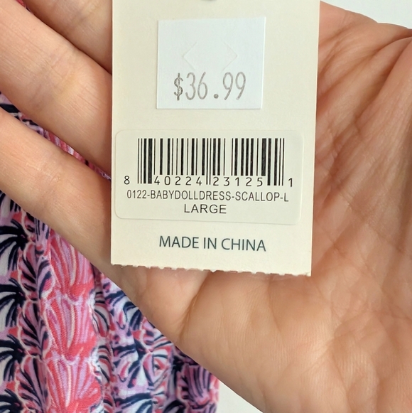 NWT Simply‎ Southern Pink Multicolor Shell Print Long Sleeve Dress Size L - Picture 6 of 7